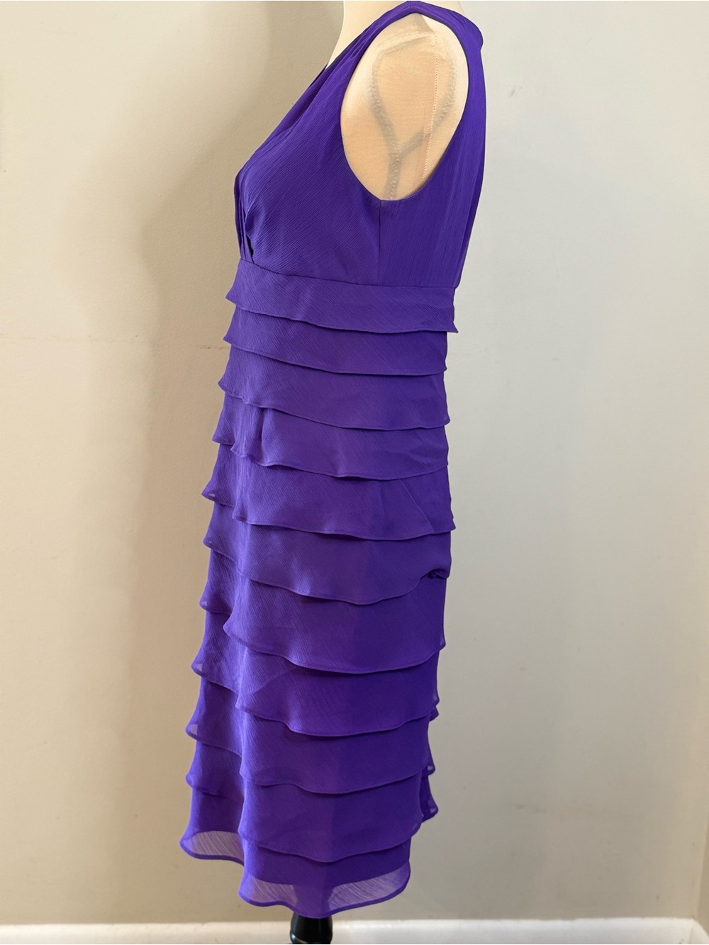 London Times purple sleeveless bodycon tiered midi dress SZ 6 - Picture 3 of 12